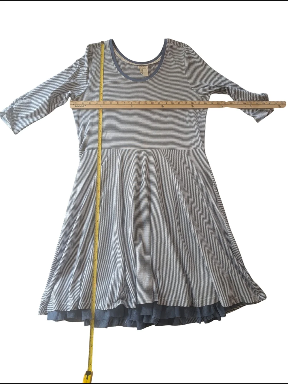 Matilda Jane Light Blue White Striped A-Line Cotton 3/4 Sleeve Dress